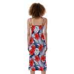 Red Hibiscus Tropical Pattern Print Slim Fit Midi Cami Dress