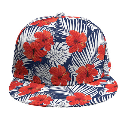 Red Hibiscus Tropical Pattern Print Snapback Cap
