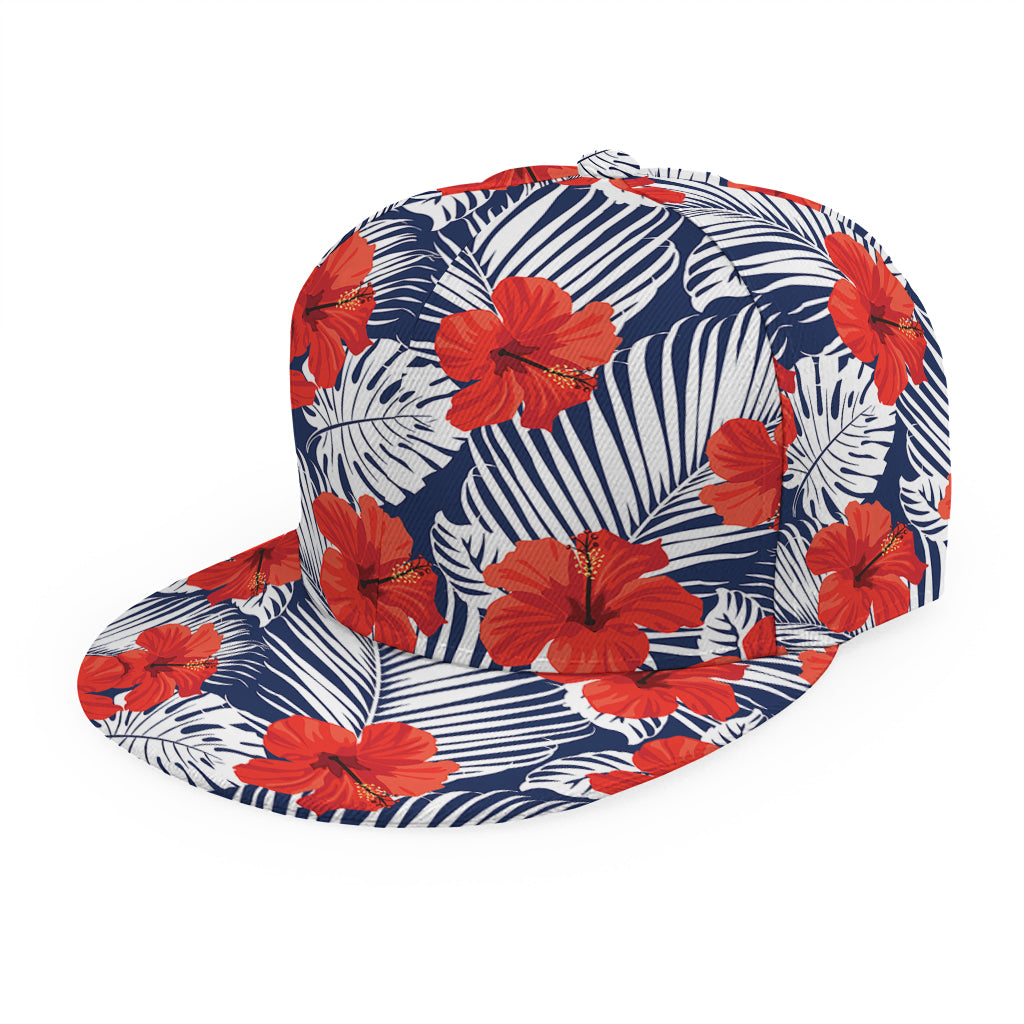 Red Hibiscus Tropical Pattern Print Snapback Cap