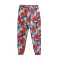 Red Hibiscus Tropical Pattern Print Sweatpants