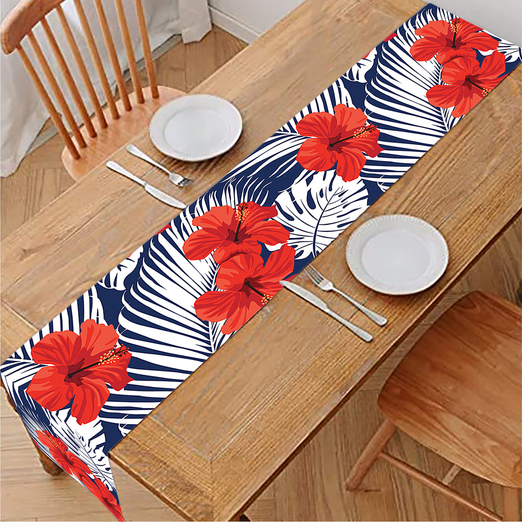 Red Hibiscus Tropical Pattern Print Table Runner