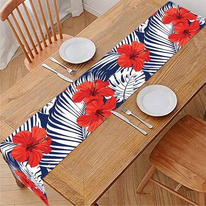Red Hibiscus Tropical Pattern Print Table Runner