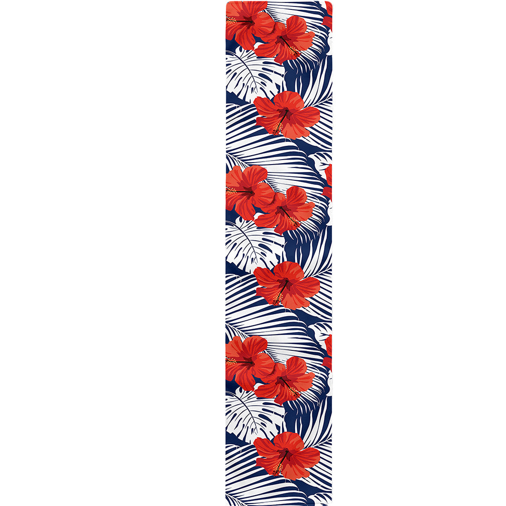 Red Hibiscus Tropical Pattern Print Table Runner