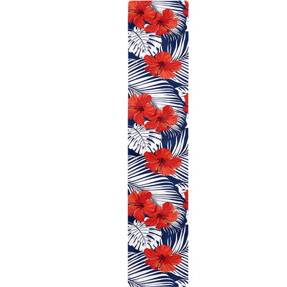 Red Hibiscus Tropical Pattern Print Table Runner