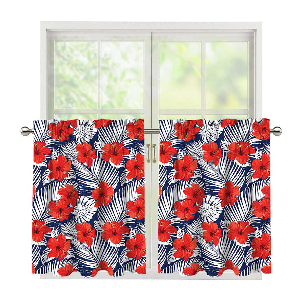 Red Hibiscus Tropical Pattern Print Tier Curtains