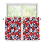 Red Hibiscus Tropical Pattern Print Tier Curtains