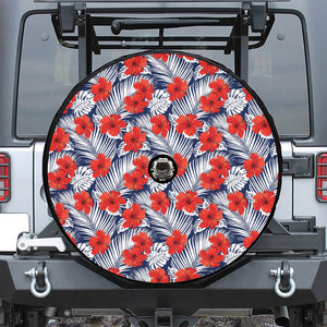 Red Hibiscus Tropical Pattern Print Tire Cover With Camera Hole