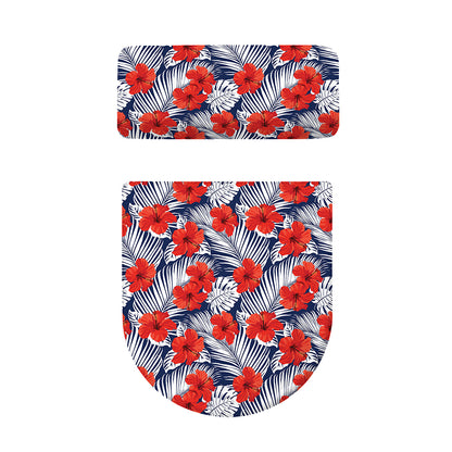 Red Hibiscus Tropical Pattern Print Toilet Lid And Tank Cover Set