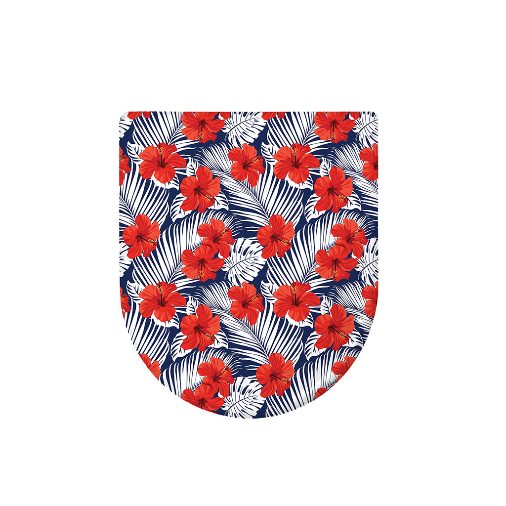 Red Hibiscus Tropical Pattern Print Toilet Lid Cover