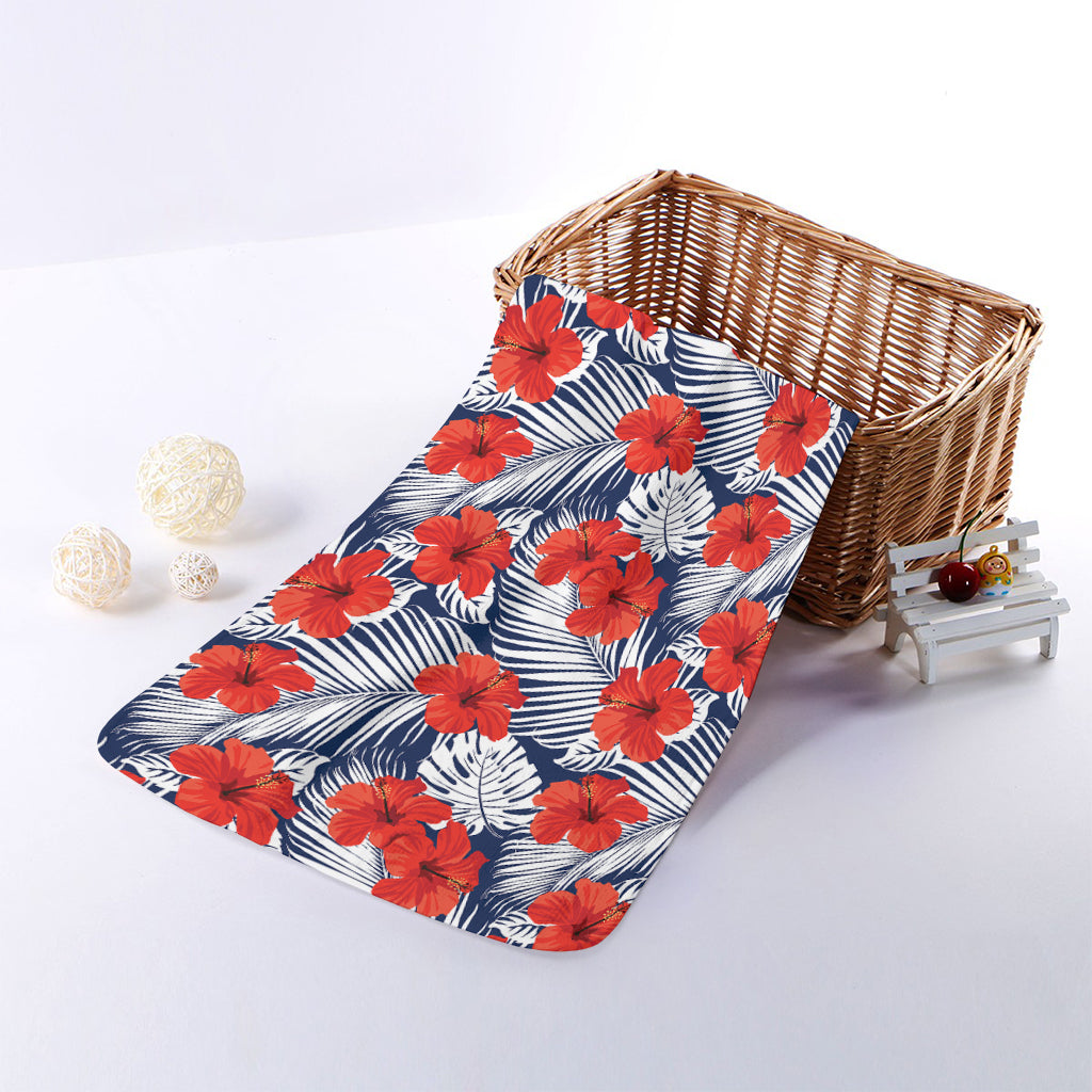 Red Hibiscus Tropical Pattern Print Towel