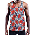Red Hibiscus Tropical Pattern Print Men's Workout Tank Top