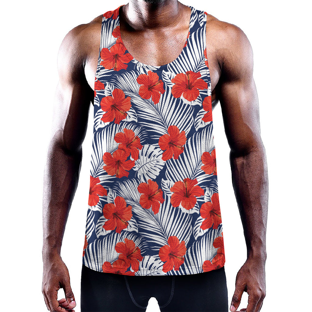 Red Hibiscus Tropical Pattern Print Training Tank Top
