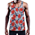 Red Hibiscus Tropical Pattern Print Training Tank Top