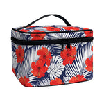 Red Hibiscus Tropical Pattern Print Travel Makeup Bag