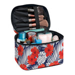 Red Hibiscus Tropical Pattern Print Travel Makeup Bag