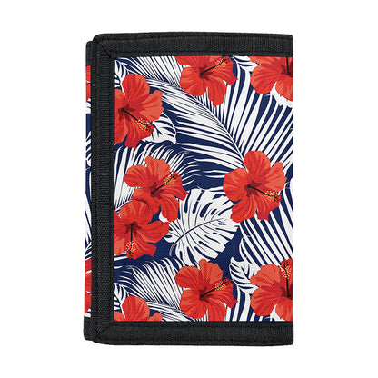Red Hibiscus Tropical Pattern Print Trifold Wallet