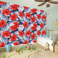 Red Hibiscus Tropical Pattern Print Wall Sticker