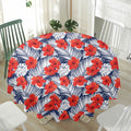 Red Hibiscus Tropical Pattern Print Waterproof Round Tablecloth