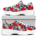 Red Hibiscus Tropical Pattern Print White Chunky Shoes
