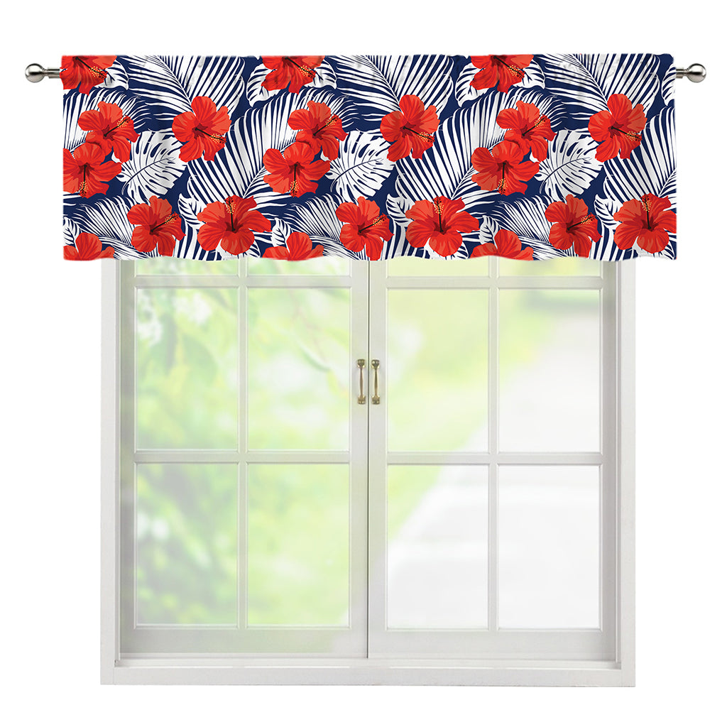 Red Hibiscus Tropical Pattern Print Window Valance