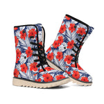 Red Hibiscus Tropical Pattern Print Winter Boots