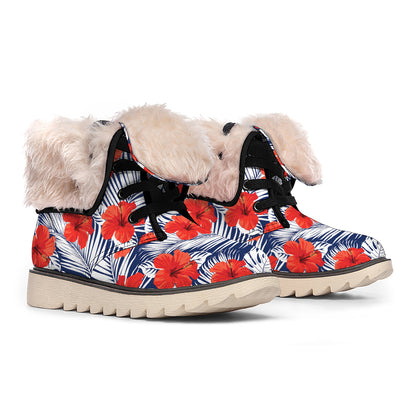 Red Hibiscus Tropical Pattern Print Winter Boots