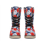 Red Hibiscus Tropical Pattern Print Winter Boots