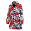 Red Hibiscus Tropical Pattern Print Women's Bathrobe