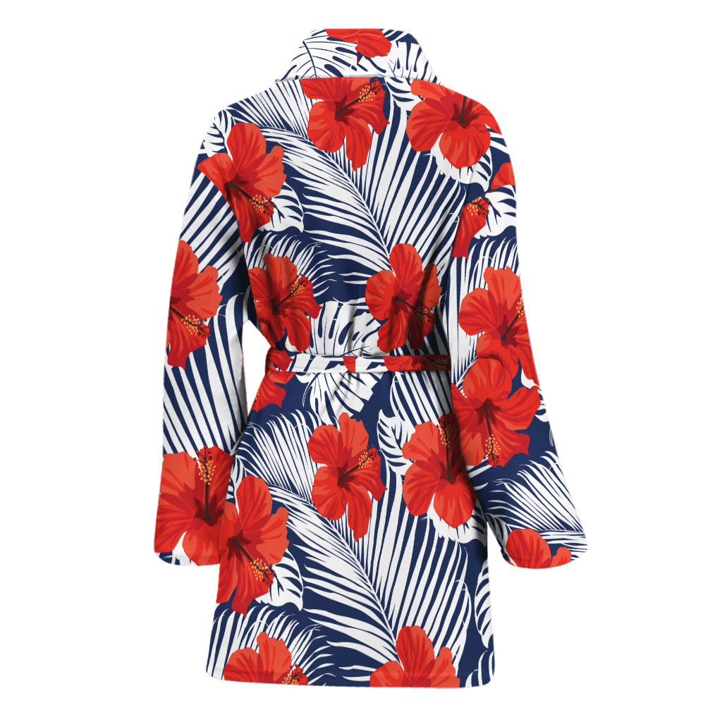 Red Hibiscus Tropical Pattern Print Women's Bathrobe