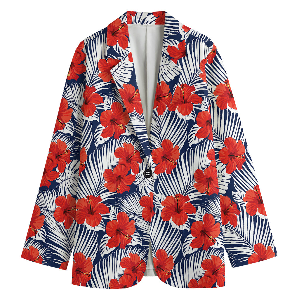 Red Hibiscus Tropical Pattern Print Women's Blazer