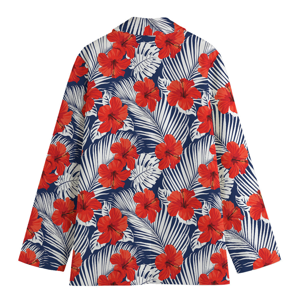 Red Hibiscus Tropical Pattern Print Women's Blazer