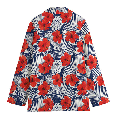 Red Hibiscus Tropical Pattern Print Women's Blazer