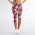 Red Hibiscus Tropical Pattern Print Women's Capri Leggings
