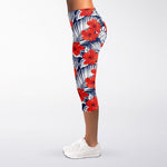 Red Hibiscus Tropical Pattern Print Women's Capri Leggings