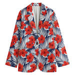 Red Hibiscus Tropical Pattern Print Women's Cotton Blazer