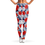 Red Hibiscus Tropical Pattern Print Women's Leggings