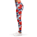 Red Hibiscus Tropical Pattern Print Women's Leggings