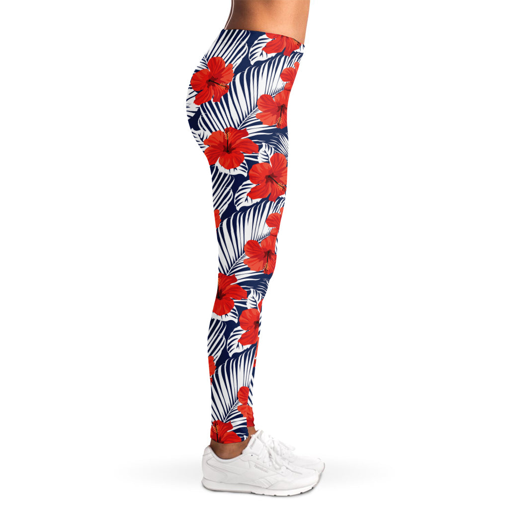 Red Hibiscus Tropical Pattern Print Women's Leggings