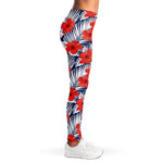 Red Hibiscus Tropical Pattern Print Women's Leggings