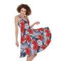 Red Hibiscus Tropical Pattern Print Sleeveless Knee Length Dress