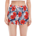 Red Hibiscus Tropical Pattern Print Women's Split Running Shorts