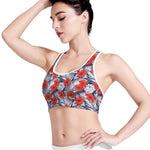 Red Hibiscus Tropical Pattern Print Women's Sports Bra
