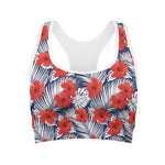Red Hibiscus Tropical Pattern Print Women's Sports Bra