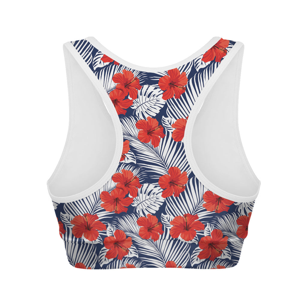 Red Hibiscus Tropical Pattern Print Women's Sports Bra