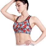 Red Hibiscus Tropical Pattern Print Women's Sports Bra