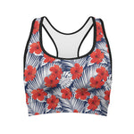 Red Hibiscus Tropical Pattern Print Women's Sports Bra