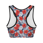 Red Hibiscus Tropical Pattern Print Women's Sports Bra
