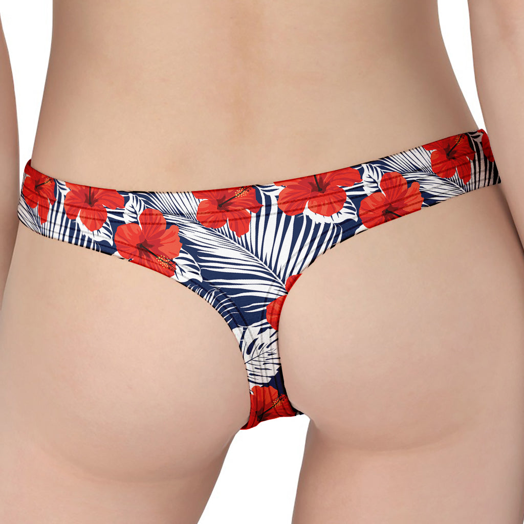 Red Hibiscus Tropical Pattern Print Women's Thong