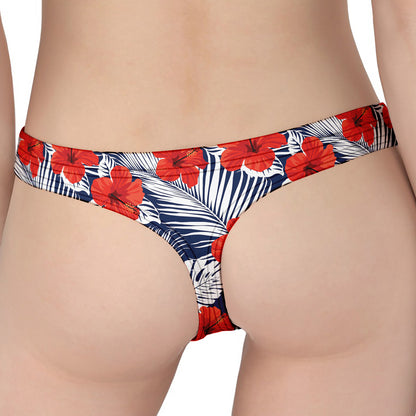 Red Hibiscus Tropical Pattern Print Women's Thong