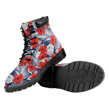 Red Hibiscus Tropical Pattern Print Work Boots
